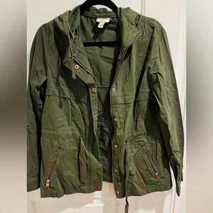 Olive green jacket with a hoodie